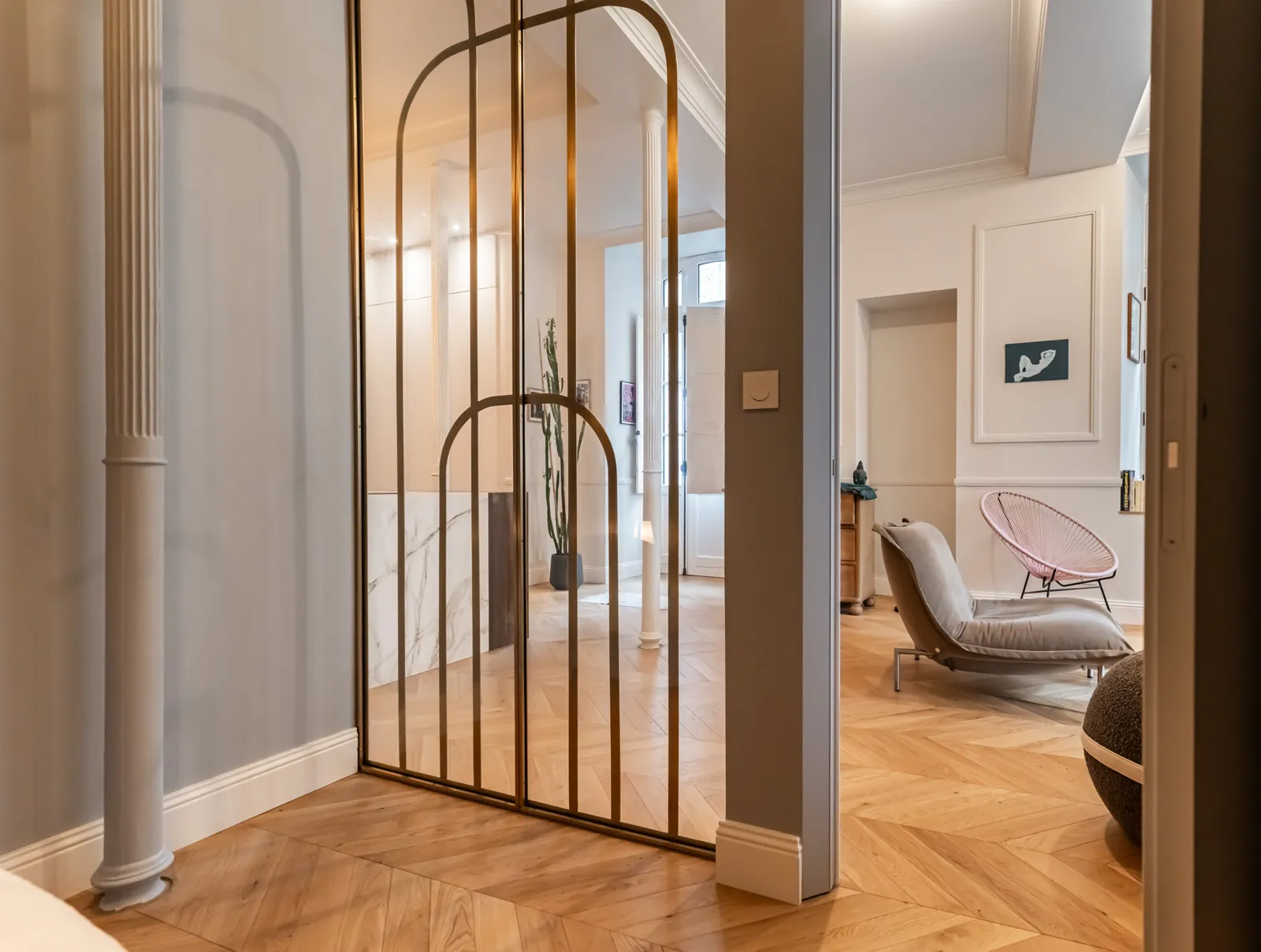 Appartement ancien, séjour et verrière
